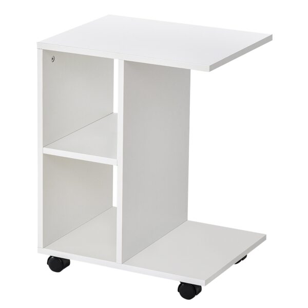 EasyComfort C-vormige bijzettafel met 2 open planken, 4 zwenkwielen, 45x35x58 cm