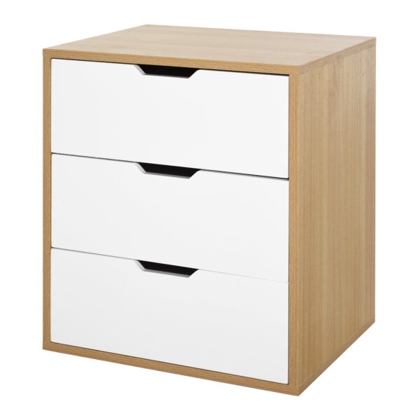 EasyComfort ladekast met 3 lades – hoogglans wit en houtkleur