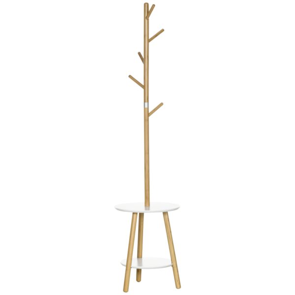 EasyComfort staande kapstok met tafeltje, 5 bamboe haken, 39.5x39.5x171 cm
