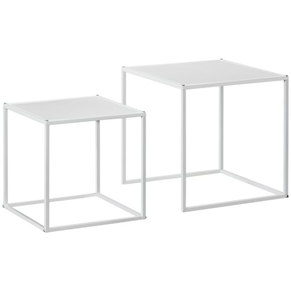 EasyComfort Set van 2 stapelbare vierkante bijzettafels staal, wit