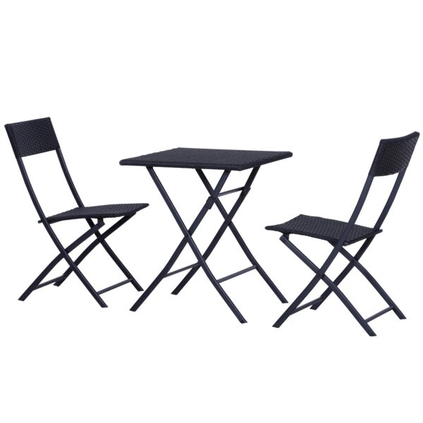 EASYCOMFORT Rattan tuinset — 1 tafel en 2 inklapbare stoelen, zwart