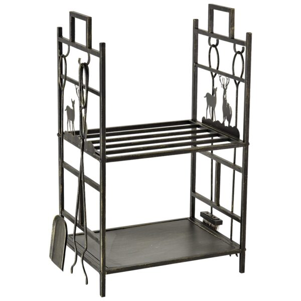 EasyComfort haardhoutrek met haardgereedschap 51.5×33×77 cm - zwart