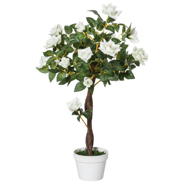 EasyComfort Rose Sapling kunstplant 90 cm – 21 bloemen, wit/groen