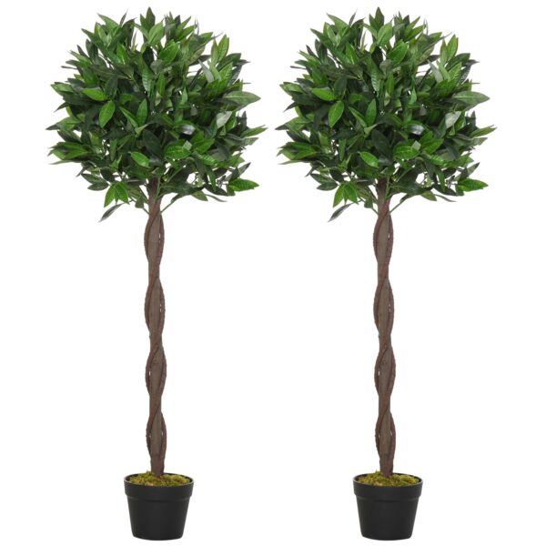 EASYCOMFORT Set van 2 laurierbomen in potten, kunstplanten 120 cm