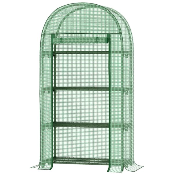 EasyComfort Tuinkas met metalen schappen en PE-afdekking, oproldeur 80x49x160 cm