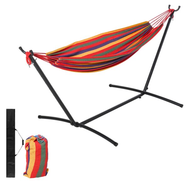 EasyComfort Hangmat met vrijstaand stalen frame, multicolor katoen, draagvermogen 150 kg