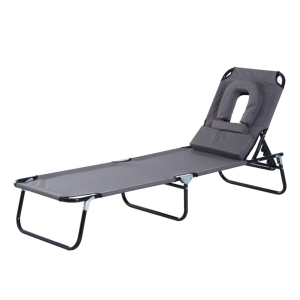EasyComfort inklapbare ligstoel met gezichtsopening en 3 kussens, grijs