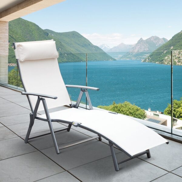 EASYCOMFORT Folding Relaxing ligstoel — vouwbaar, 5‑standen, beige kussen