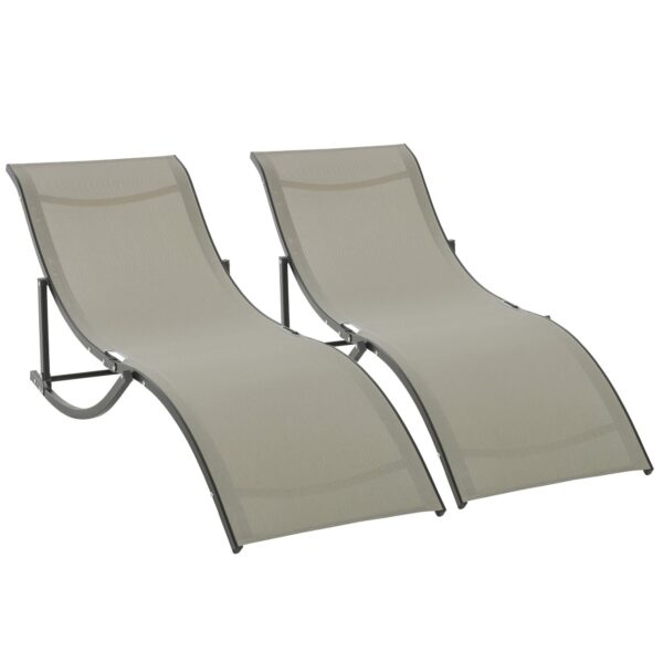 EasyComfort Set van 2 vouwbare tuinligstoelen, aluminium/texteline, 61x165x63 cm