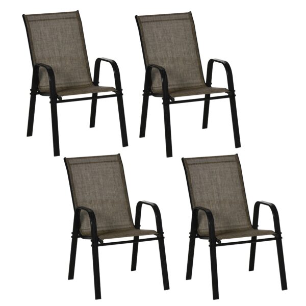 EasyComfort Set van 4 tuinstoelen met armleuningen, stapelbaar, bruin