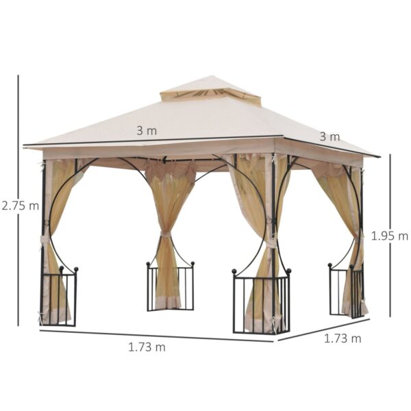 EASYCOMFORT Gazebo 3x3 m metalen frame polyester dak, beige