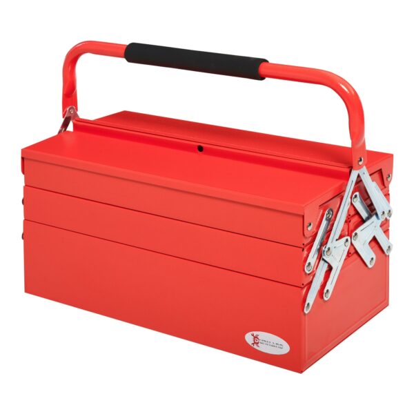 EasyComfort inklapbare metalen gereedschapskist, 5 bakken (3 niveaus), rood