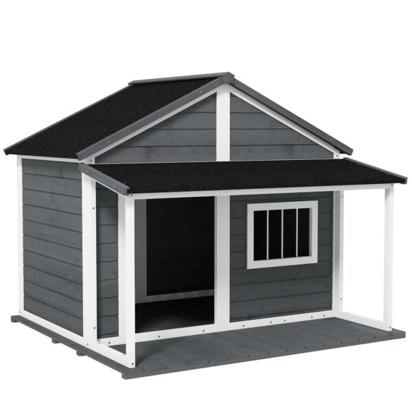 Easycomfort Hondenhok buiten met terras, raam en asfaltdak 124x112x105 cm, grijs