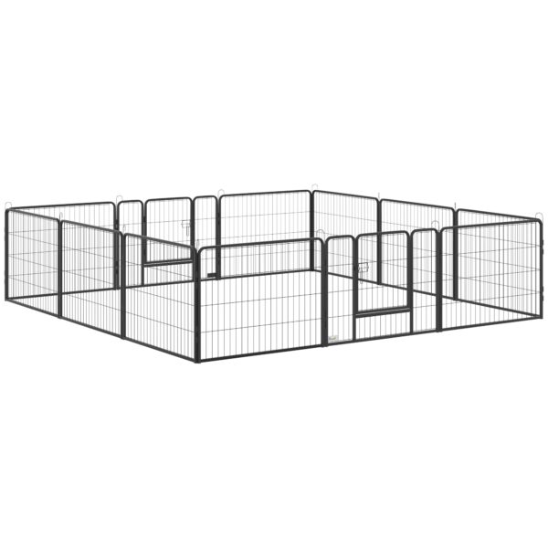 EasyComfort Hondenhek - 12 modulaire stalen panelen, 2 deuren, 80x1.5x60 cm, zwart