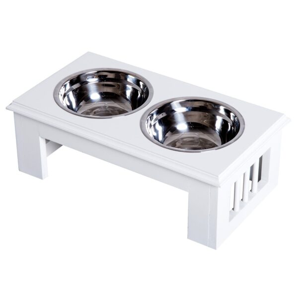 EASYCOMFORT verhoogde hondenbak RVS met MDF-voet, 2 kommen, 44x24x15 cm