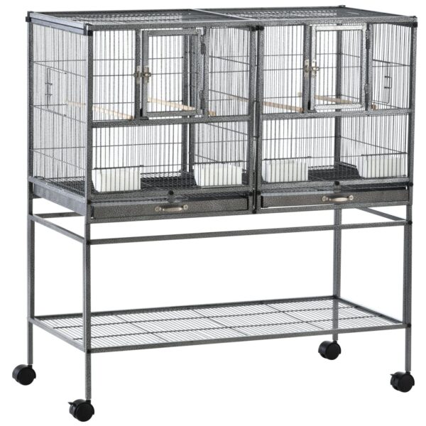 EASYCOMFORT dubbele metalen vogelkooi met onderstel en wielen, 95x45.5x102cm