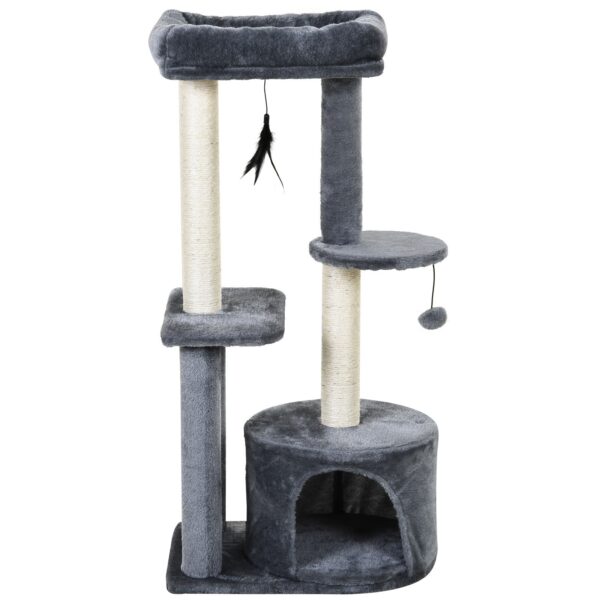 EasyComfort krabpaal met huisje en 2 plateaus 48x35x100 cm - wit/grijs