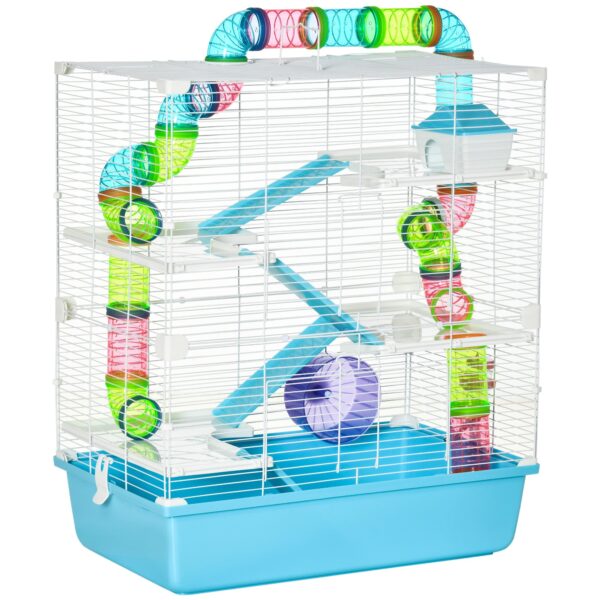 EasyComfort 5-laags hamsterkooi met tunnels, huisje en looprad 59x36x69 cm