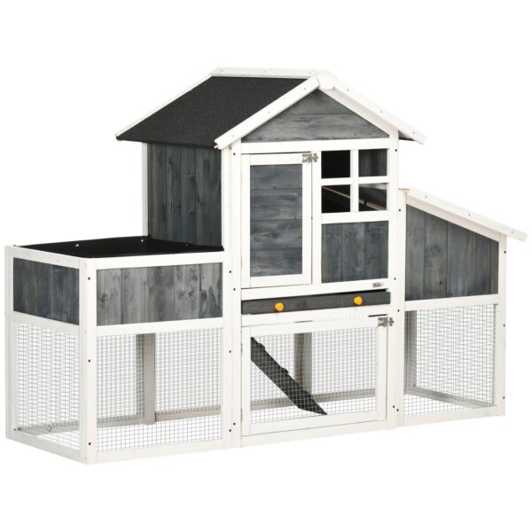 EasyComfort prefab houten kippenhok met ren, huis en nest, 161.5x62.5x115 cm