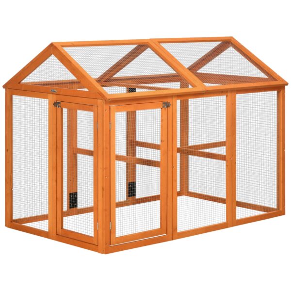 EasyComfort kippenhok hout met metalen gaas 140x88.5x106 cm oranje