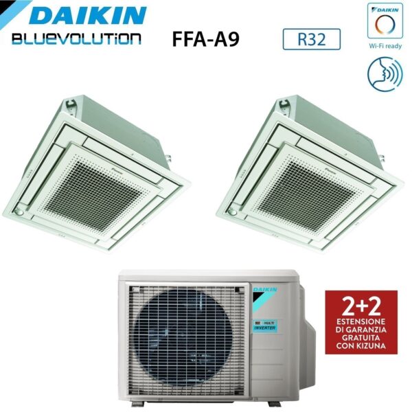 Daikin FFA-A dual-split cassette Airconditioner 9000+18000 R-32 2MXM50A Wi‑Fi (witte grille)