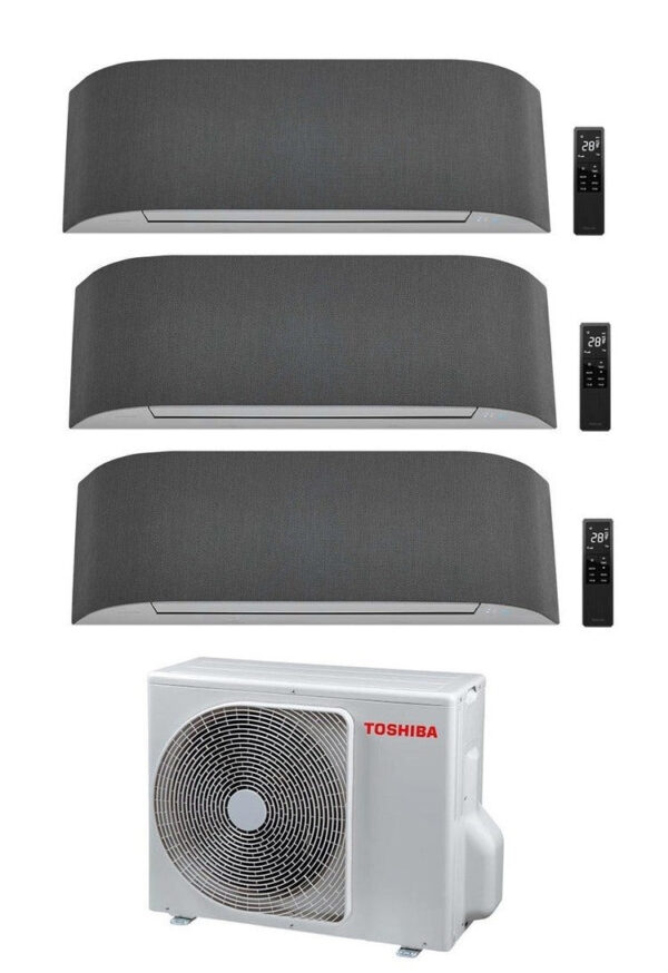 Toshiba HAORI tri-split airconditioner 2x 9000 + 1x 15000 BTU met Wi‑Fi lichtgrijs/donkergrijs