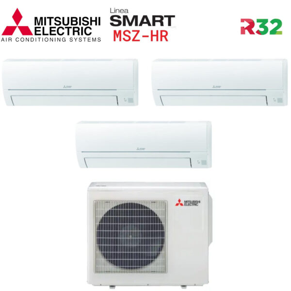Mitsubishi Electric MSZ-HR tri-split airconditioner 9000+12000+12000 BTU met MXZ-3HA50VF R-32