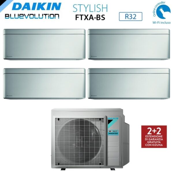 Daikin Stylish FTXA-BS + 4MXM80N quad-split airconditioner 9000+12000+12000+12000 zilver