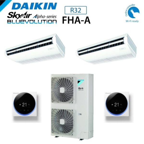Daikin FHA-A dual-split airconditioner plafondmodel 24000+24000 Btu met RZAG140MY1 R32 3-fase