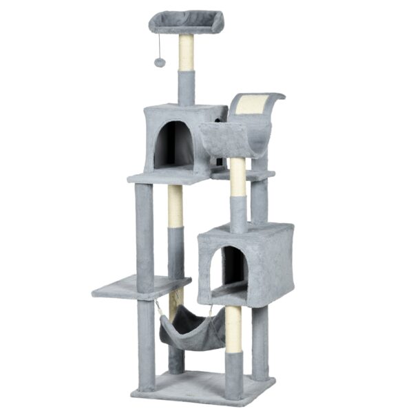 EasyComfort Kattenklimpaal met hangmat, bed en 2 huisjes, 55x49x177 cm