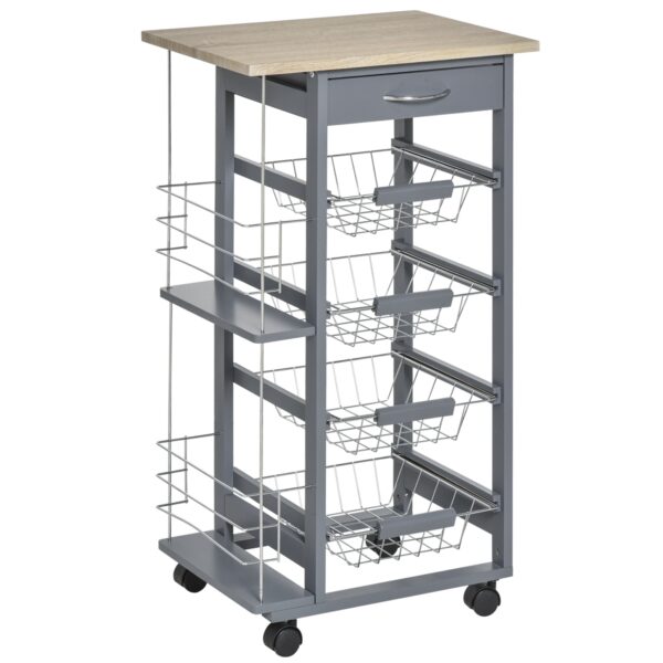 EasyComfort keukentrolley donkergrijs met 1 lade en 4 metalen manden