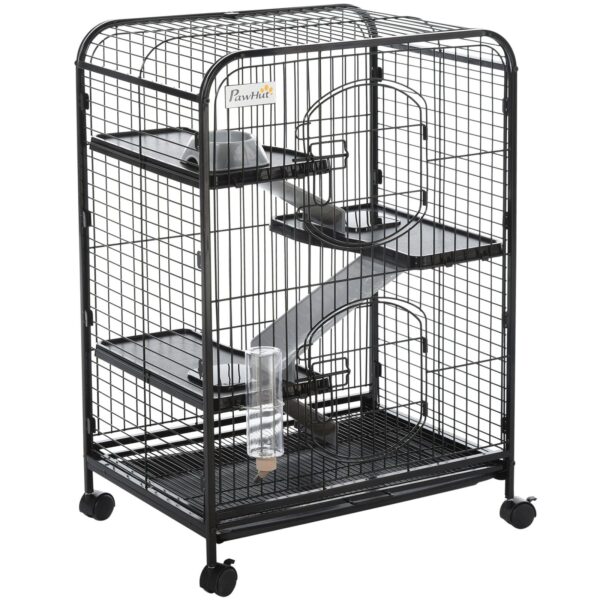 EasyComfort Knaagdierkooi met wielen, voerbak en drinkfles, 64x43.5x93cm