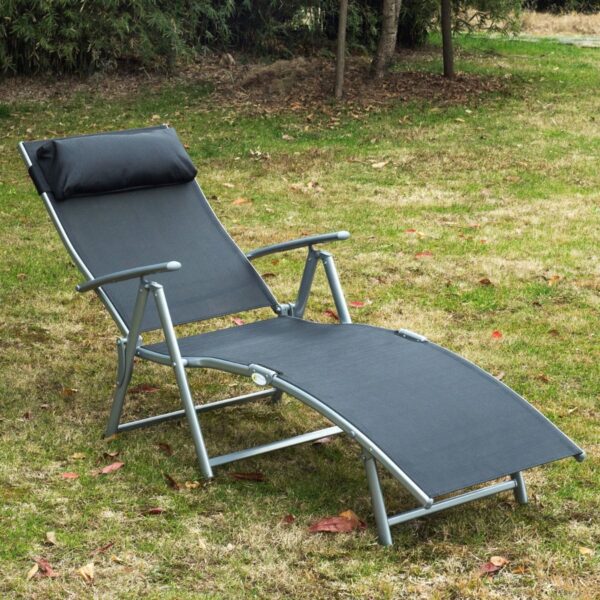 EasyComfort Relax inklapbare verstelbare ligstoel met kussen, zwart