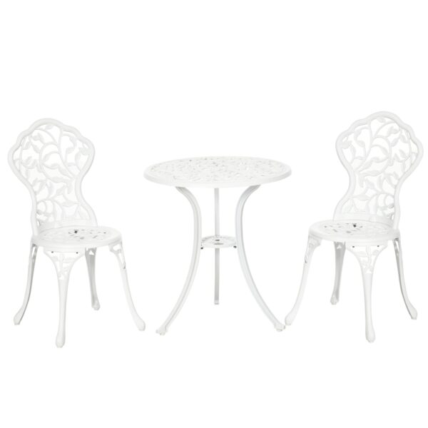 EasyComfort 3-delige tuinset aluminium wit — 2 stoelen & ronde tafel Ø61x66.5 cm