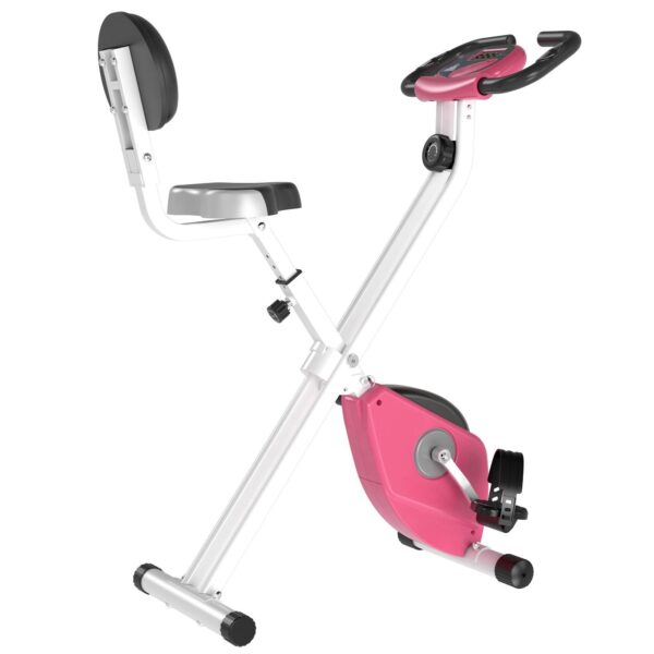 EasyComfort opvouwbare hometrainer – 5 standen, 8 niveaus, X-frame, 43x97x109 cm, roze/wit