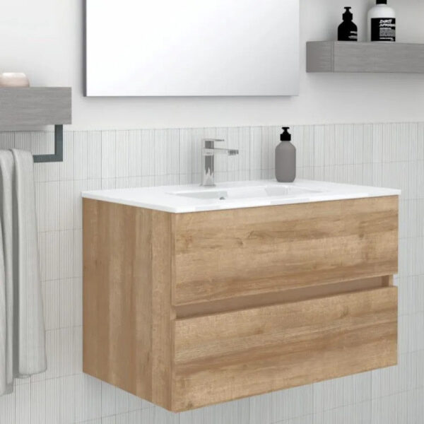 Legnox Crea wastafelmeubel 80 cm met 2 lades, wastafel, spiegel en LED-lamp