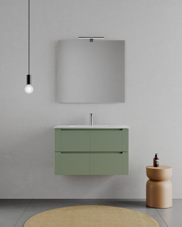 Legnox Rigo 100 badkamermeubelset 100 cm groen met spiegel en lamp