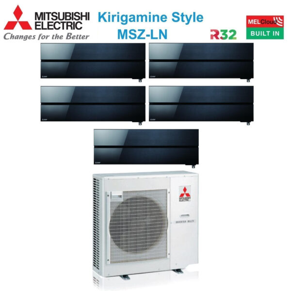 Mitsubishi Electric MSZ-LN penta split airconditioner 5x 9000 BTU Onyx Black met MXZ-5F102VF2/3