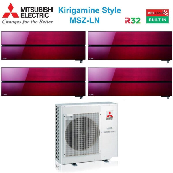 Mitsubishi Electric MSZ-LN quad-split airconditioner 4x 9000 BTU Ruby Red + MXZ-4F72VF R-32 Wi‑Fi