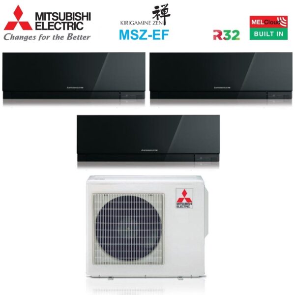 Mitsubishi Electric Kirigamine Zen triple-split airconditioner 7+7+18 zwart MXZ-3F68VF2/3 R32