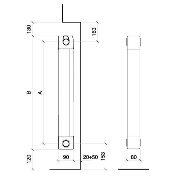 Fondital GARDA S90 verticale aluminium radiator, 5 elementen, h.o.h. 1800 mm